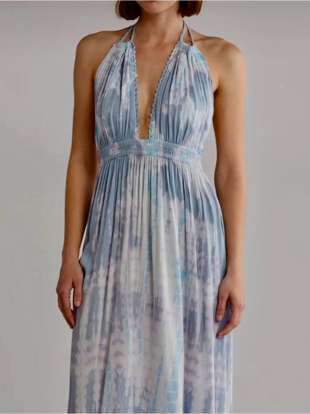 Like-New Boho Me Tie Dye Plunge/Halter Neck Maxi Dress, Sz XS